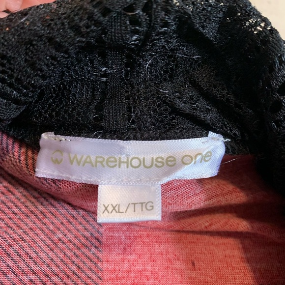 💜 Warehouse One Buffalo Plaid Lace Cowl Neck Top XXL - Picture 2 of 5